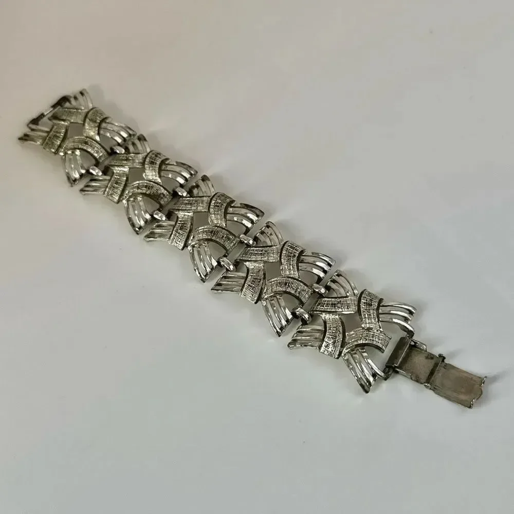 Coro vintage wide ornate silver tone bracelet